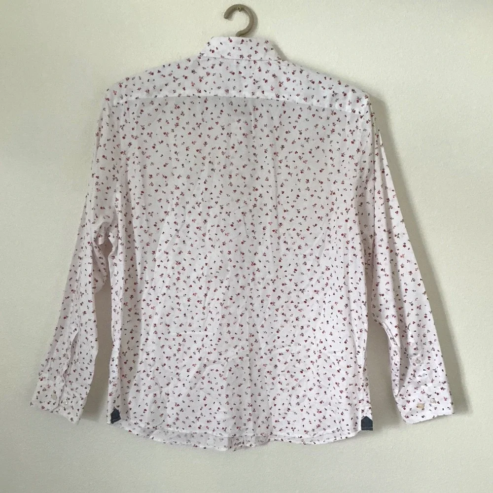 Banana Republic Mens XL Untucked Fit White Red Floral Cotton Button Down Shirt